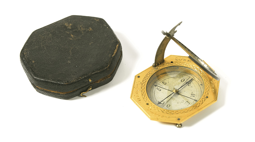 (SCIENTIFIC INSTRUMENT.) Martin, Johann. Gilt-brass and Silver Augsburg Dial Compass.